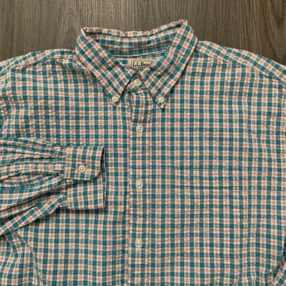 LL Bean Button Down Shirt Mens L Tall Plaid Traditional Fit Long Sleeve Cotton